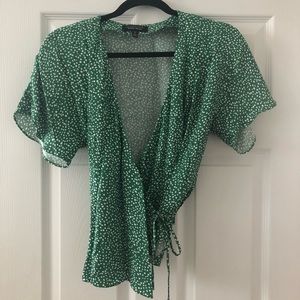 Short sleeve printed wrap blouse
